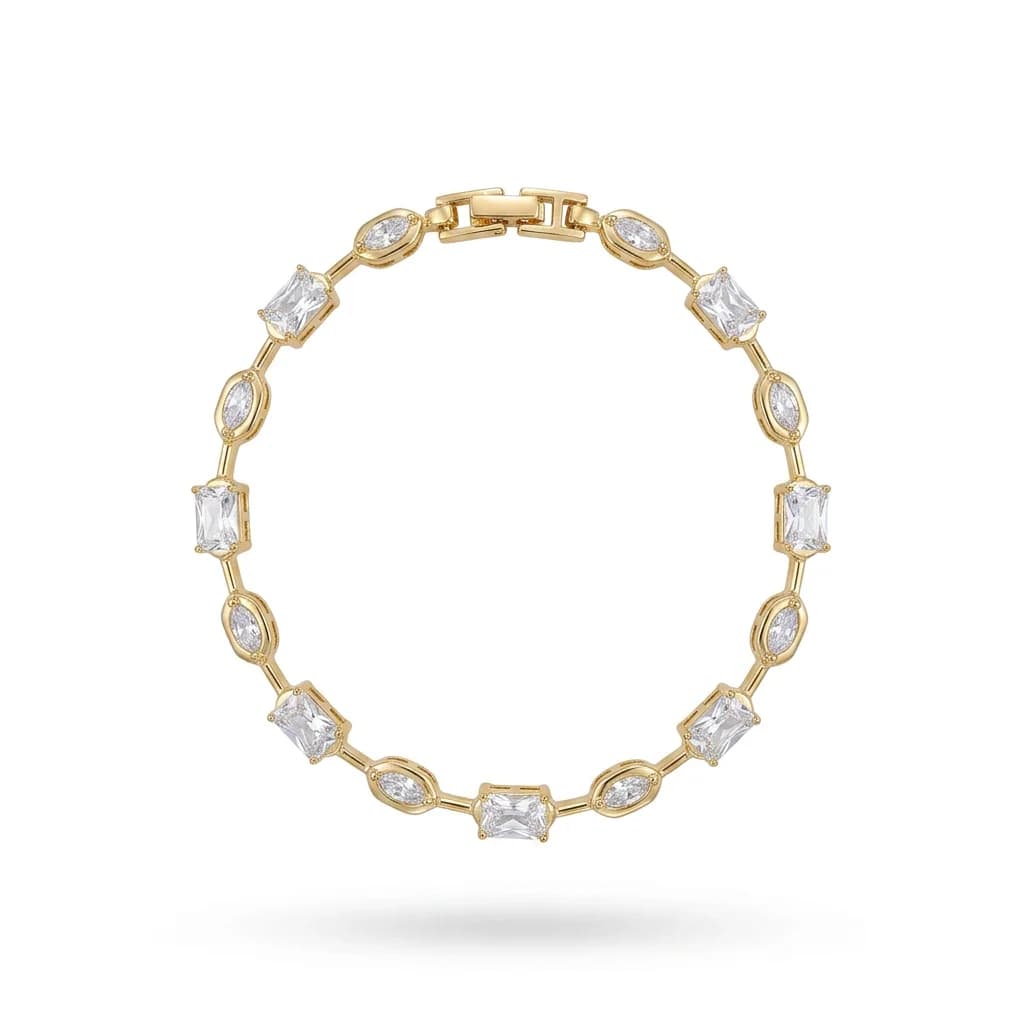 Geometrik Taş Detaylı Gold Bileklik