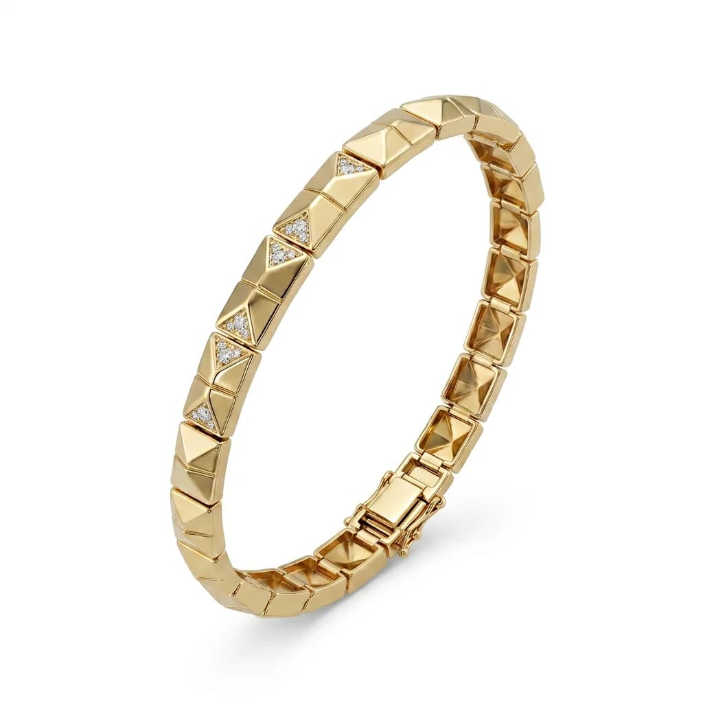 Geometrik Piramit Detaylı Gold Bileklik
