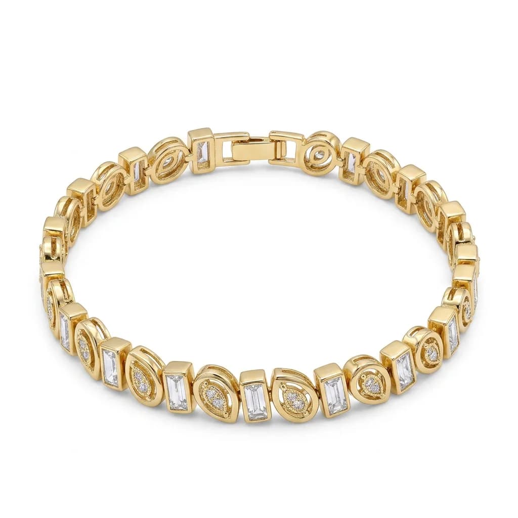 Geometrik Taş Detaylı Gold Bileklik