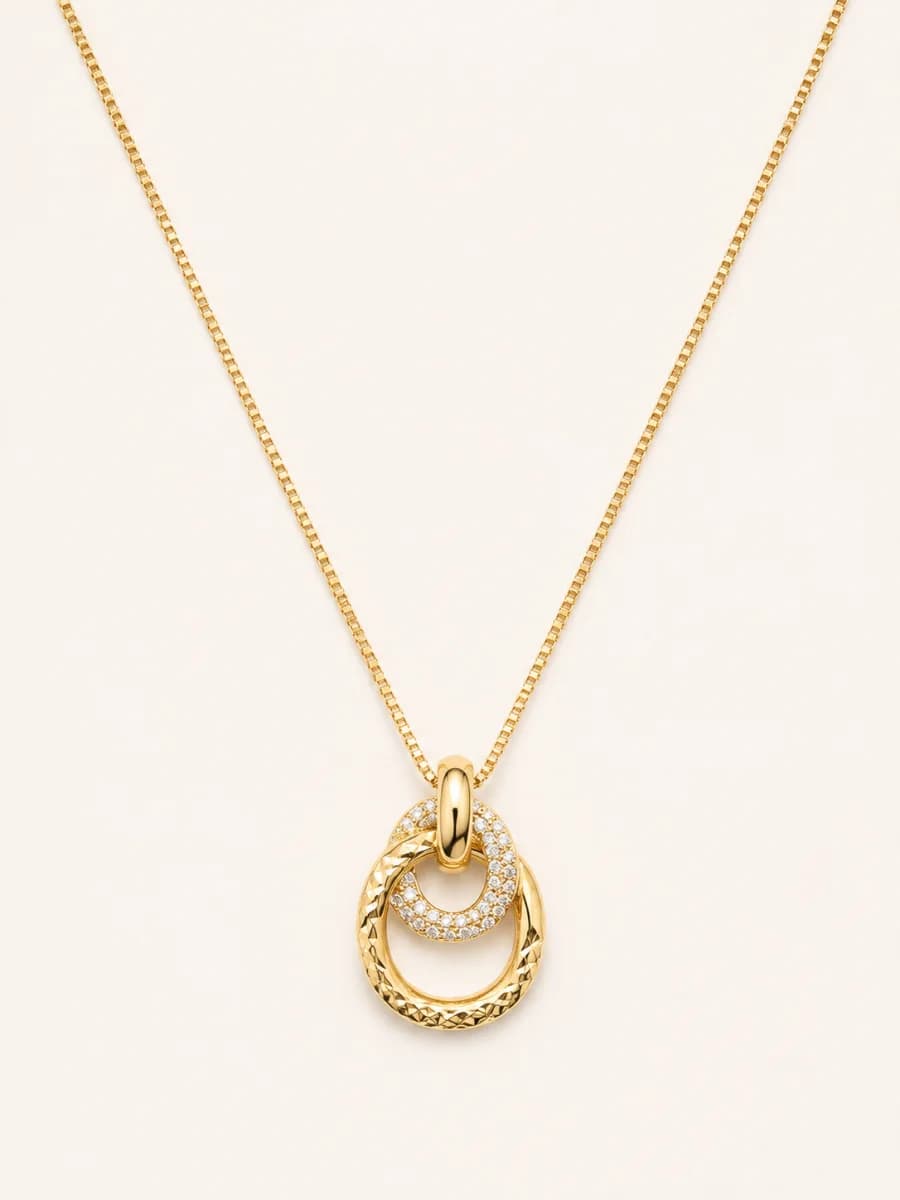 Premium Seri | Zirkon Taş Detaylı Gold Halka Kolye